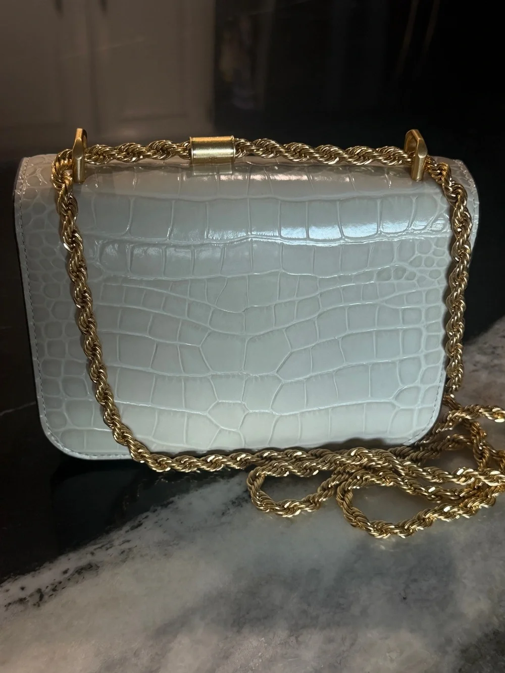 Tory Burch Eleanor Small Cream Croc-Embossed Convertible shoulder Bag